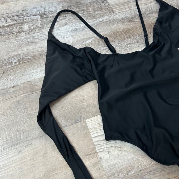 Aerie Black Wrap Tie One-Piece Swimsuit | Size S - Picture 5 of 7